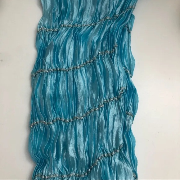 Y2K| NWT Wrinkled Turquoise Silk Blend Scarf - Picture 7 of 7